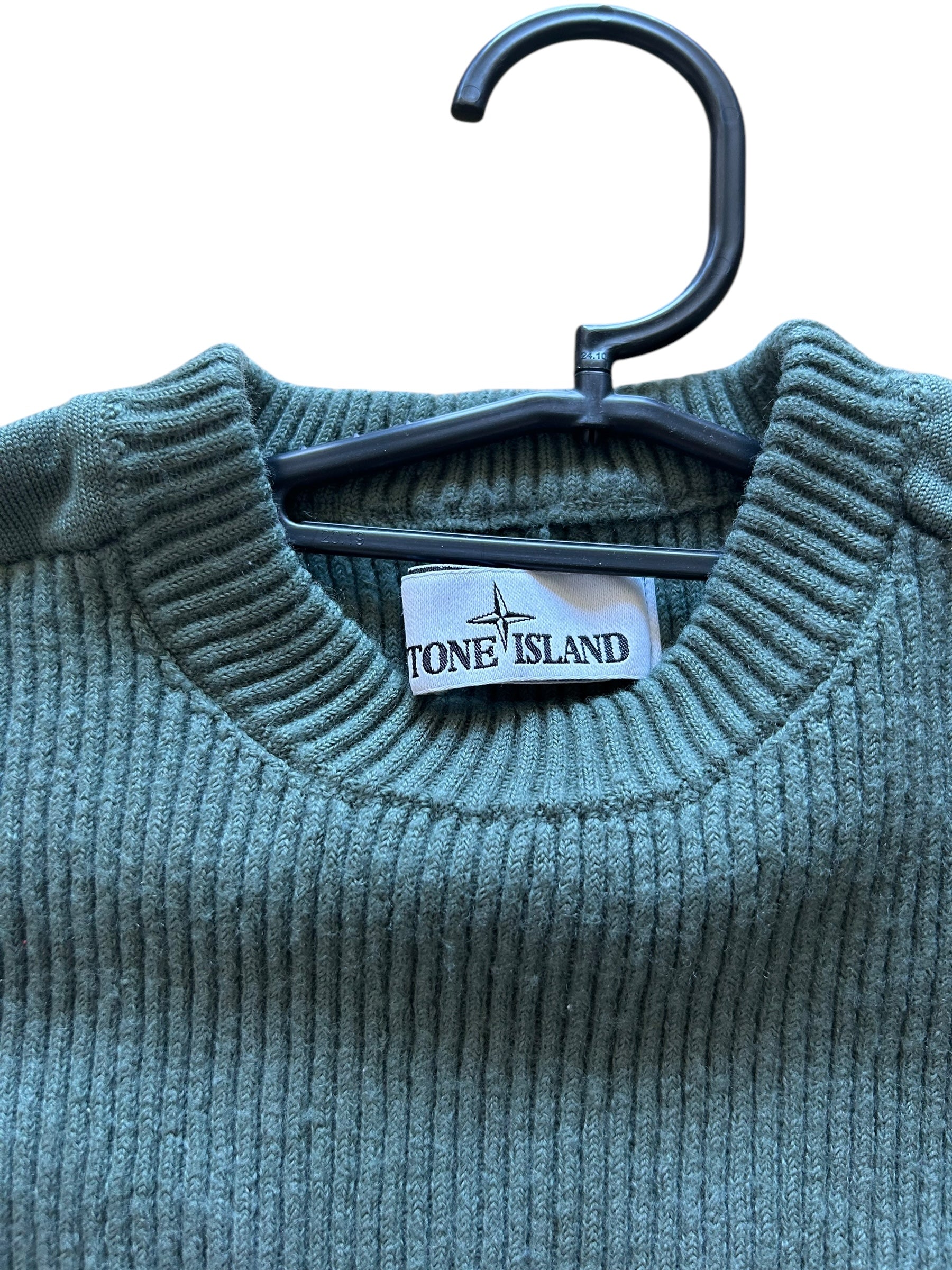 Pull en laine kaki tressé Stone Island